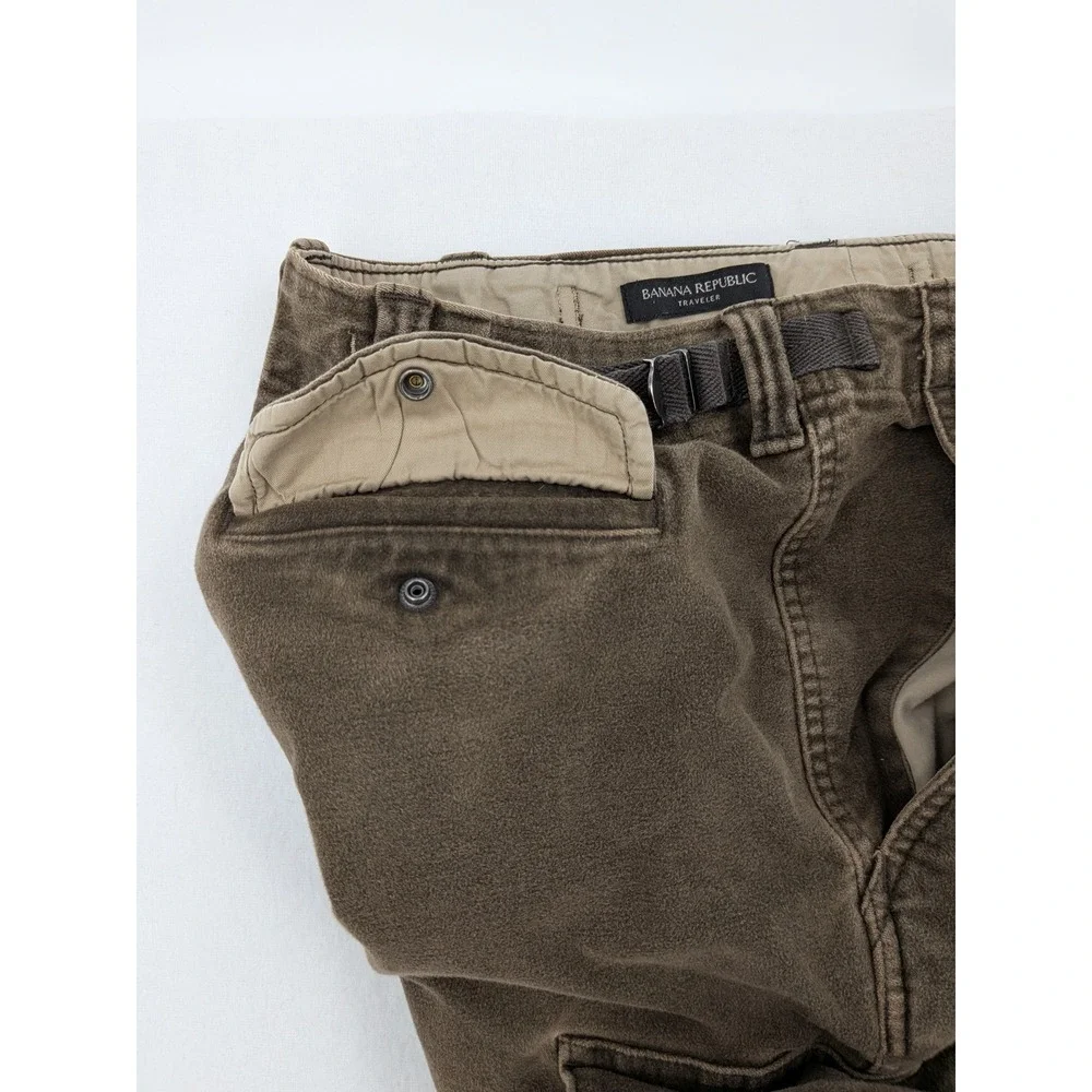 Banana Republic Traveler Cargo Pants 32L Brown Suede Feel Adjustable Utility